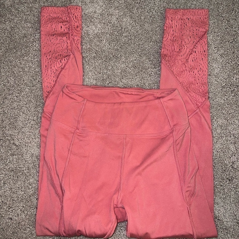 PINK Victoria’s Secret Sport 7/8 Cropped High Waist Coral Leggings Cut Out